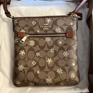 New Coach Mini Rowan File Bag In Signature Canvas With Snowflake Print.